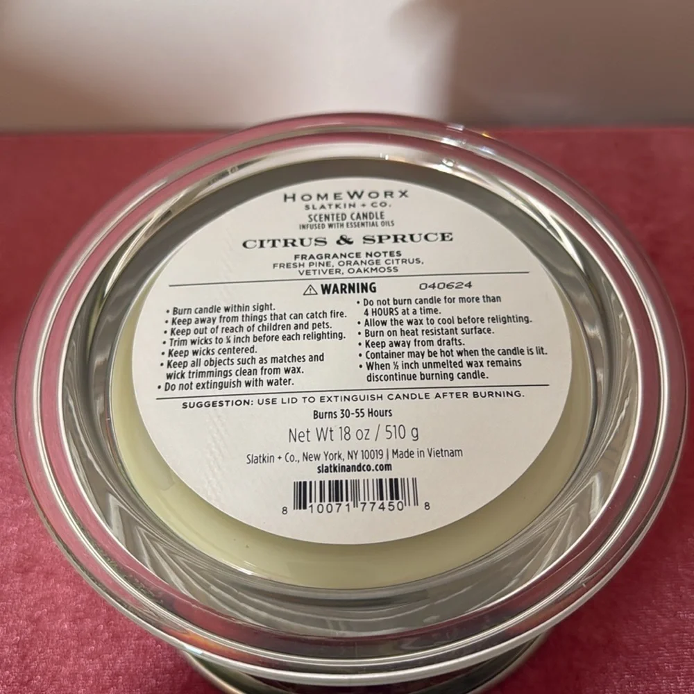 HomeWorx by Slatkin Citrus & Spruce 18oz 4 Wick Candle | NWT‎